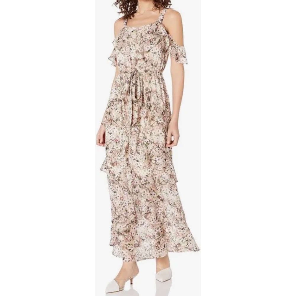 RACHEL Rachel Roy Beige Cold Shoulder Floral Maxi Dress Size 4 NWT🌸
